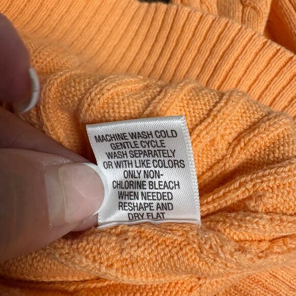 Studio Works Sweater Womens Sz XL Orange Cable Knit V-Neck Long Sleeve Pullover - Picture 7 of 8